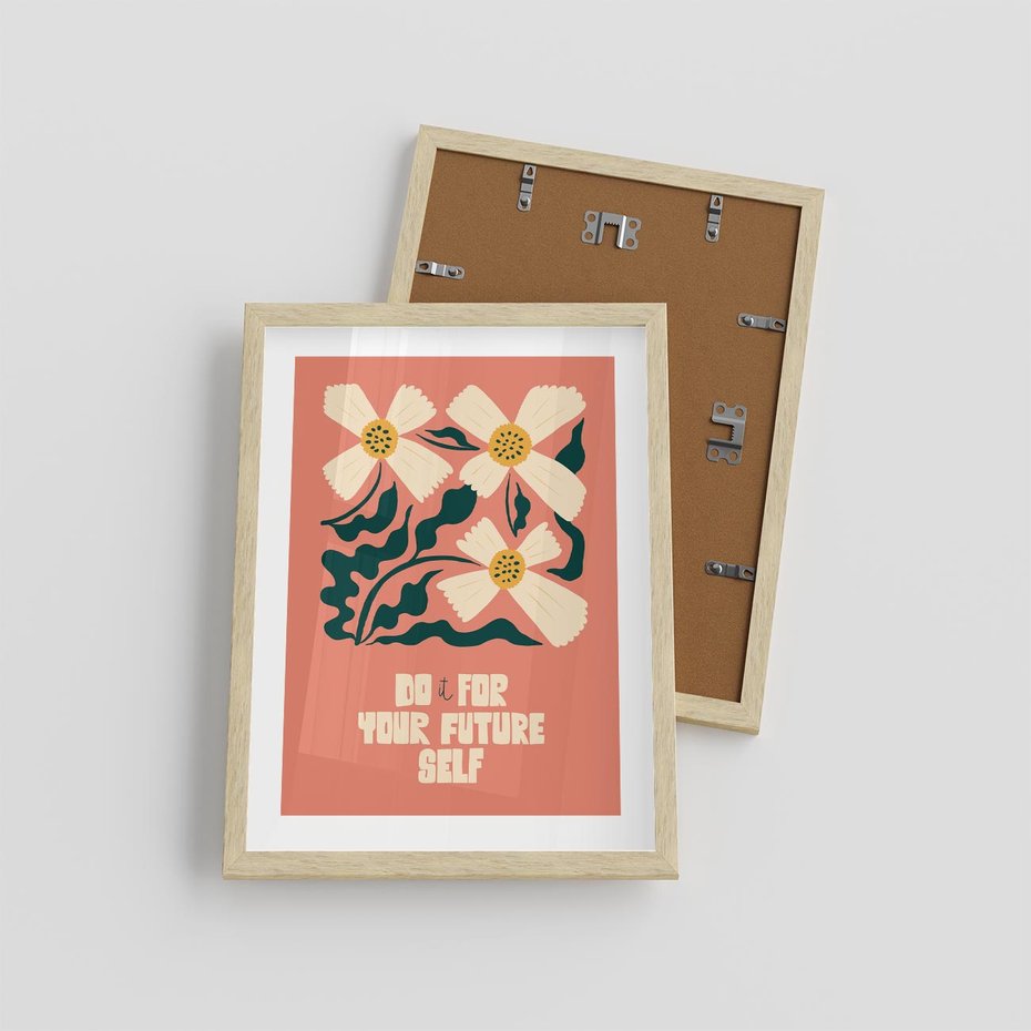 Plakat w ramie 30x40 - Mgliste Refleksje - nowoczesny plakat, różowe tło - rama drewno