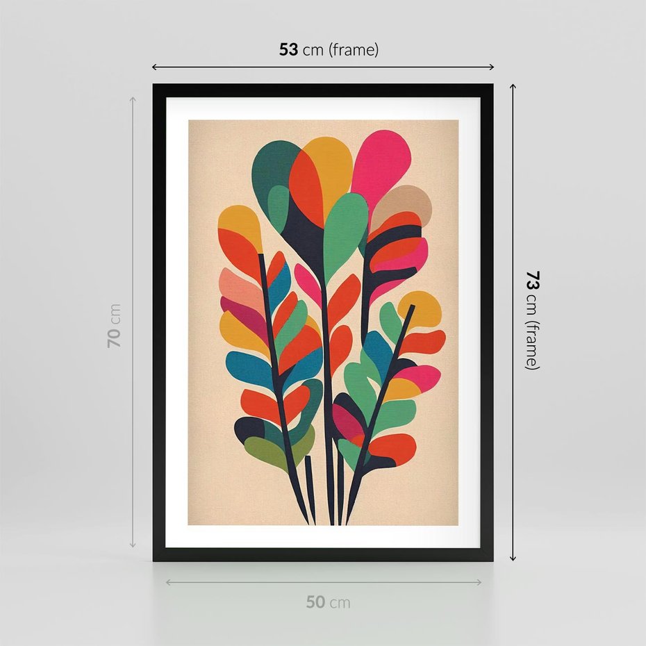 Plakat w ramie 50x70 - Symfonia Wzrokowych Impresji - abstrakcyjny kolorowy tęczowy obraz, inspiracje roślinne - rama czarna