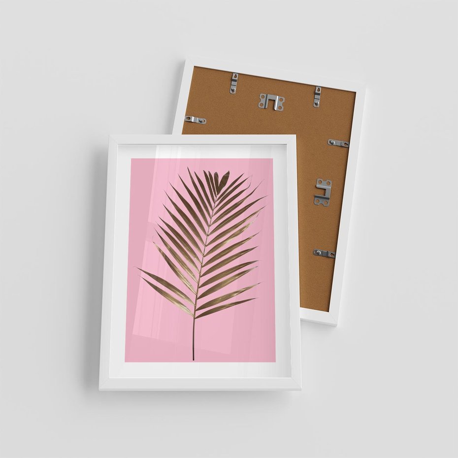 Plakat w ramie 30x40 - Promienie złotej palmy - złota, palma - rama biała