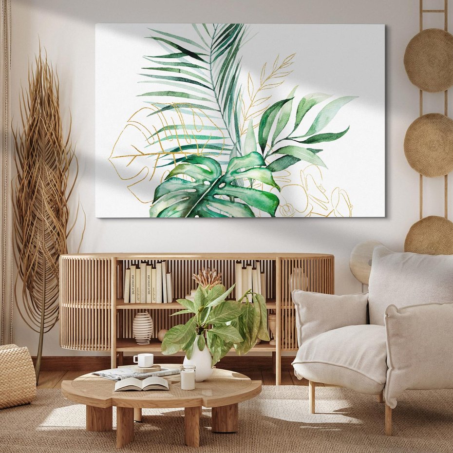 Obraz na płótnie 70x50 - Luksus w Detalu - złote, liście