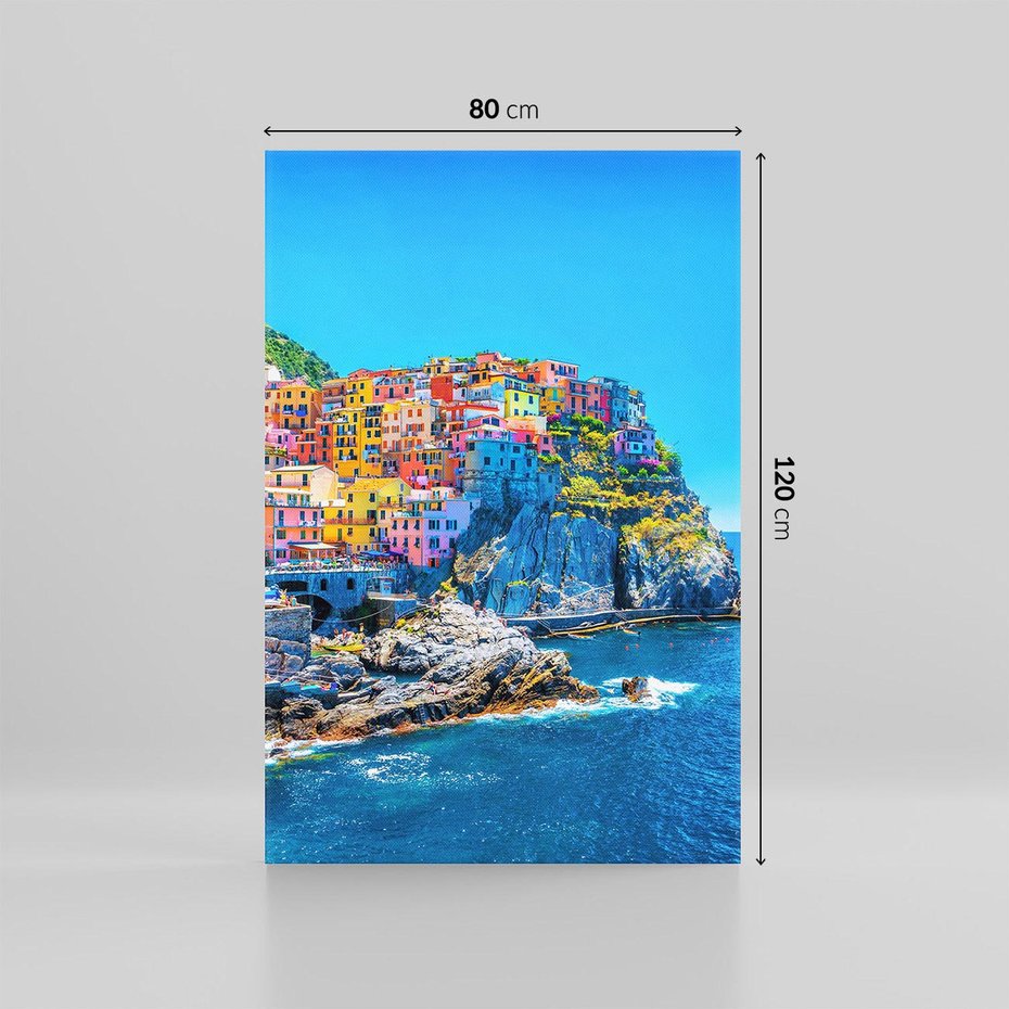 Obraz na płótnie 80x120 - Barwne Wybrzeże - nadmorskie miasto na klifie, kolorowe tęczowe budynki