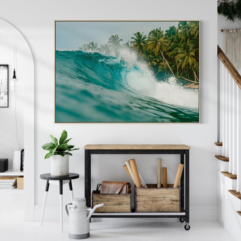 Obraz w ramie 120x80 - Rajskie Wybrzeże - fotografia, duża fala - rama drewno