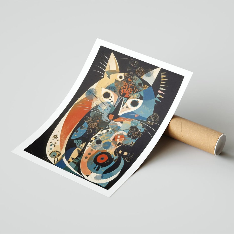 Plakat bez ramy 50x70 - Księga Surrealnych Wymiarów - abstrakcyjny obraz olejny, kot