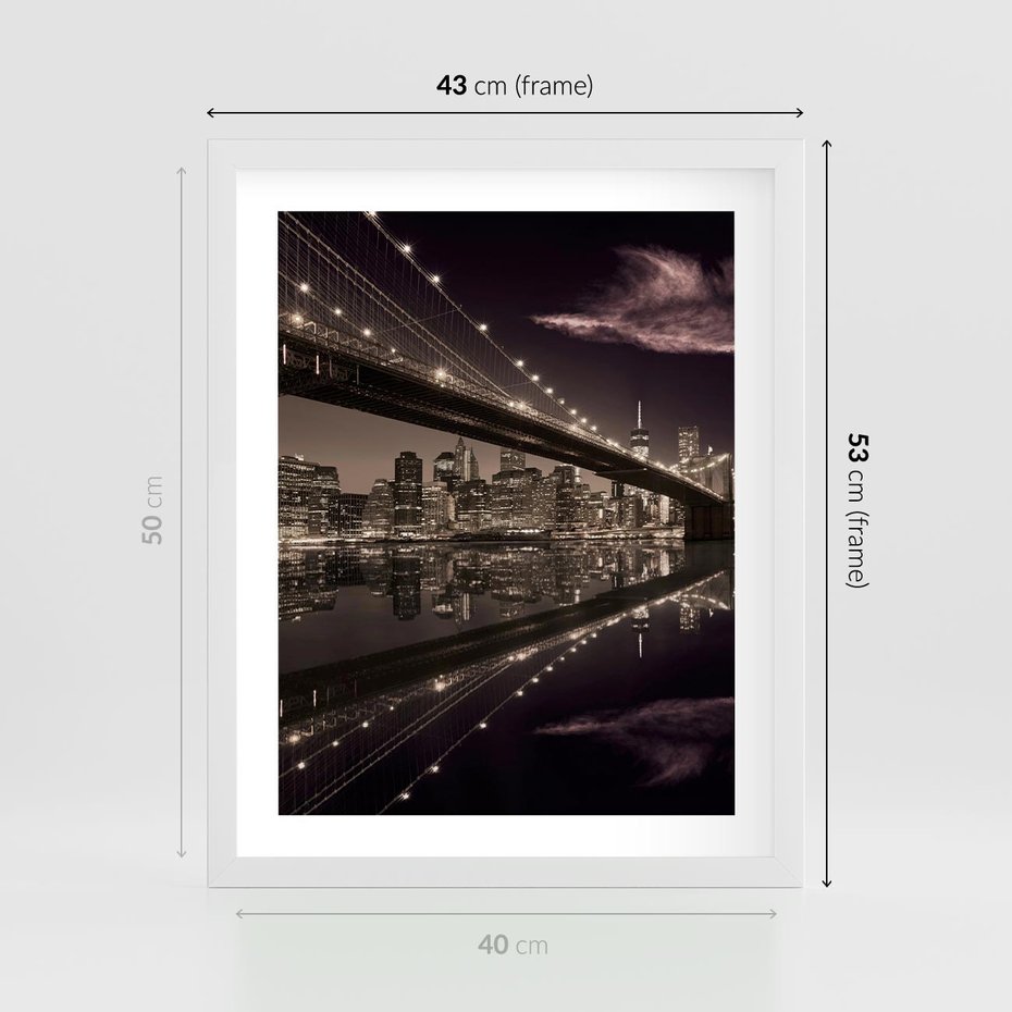 Plakat w ramie 40x50 - Most na nocnym horyzoncie - most, noc - rama biała