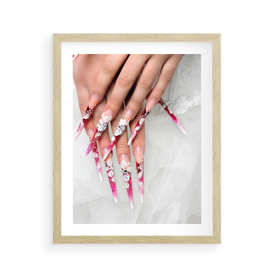 Plakat w ramie 40x50 - Paznokcie jak dzieło sztuki - paznokcie, manicure - rama drewno