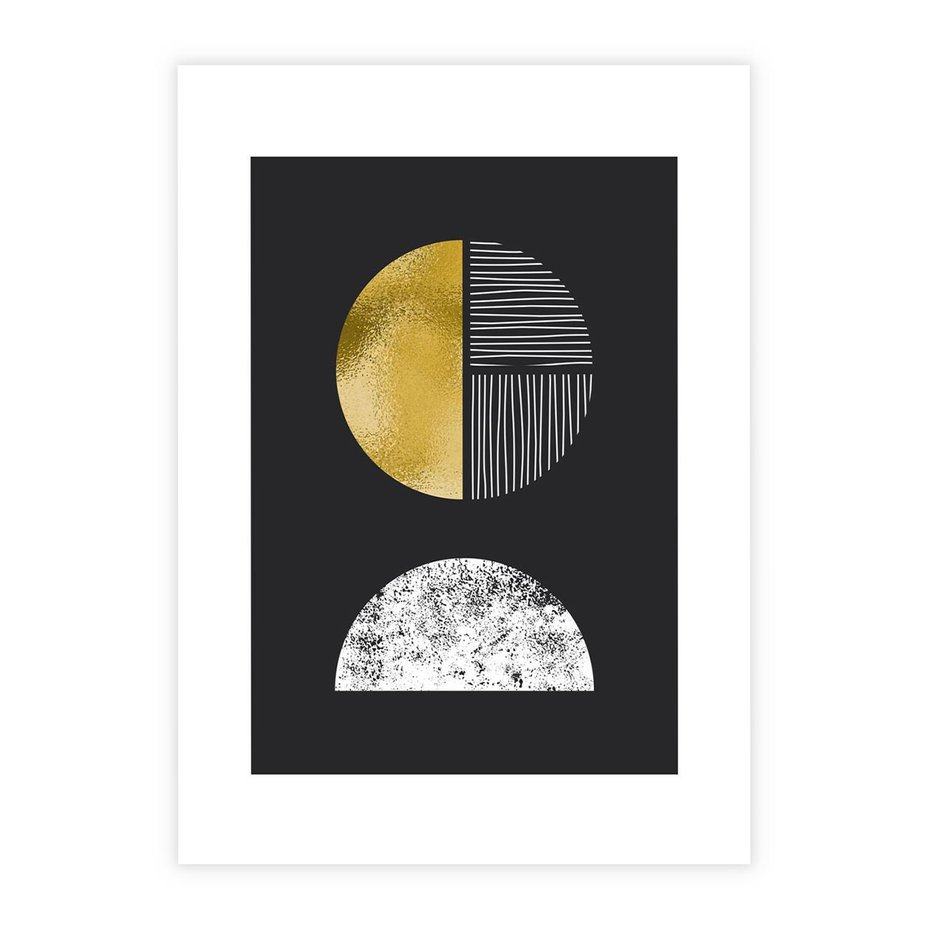 Plakat bez ramy 30x40 - Złote Koła i Geometryczne Formy - grafika, modern