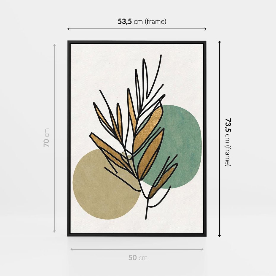 Obraz w ramie 50x70 - Migocące Ścieżki Wizji - abstrakcyjny obraz boho, liście - rama czarna