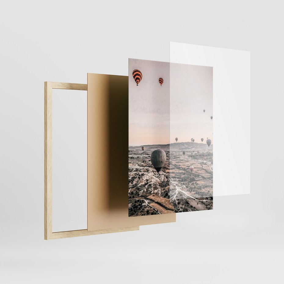 Zestaw obrazy w ramie 50x70 galeria - Boho, wan, pustynia, balony - rama drewno