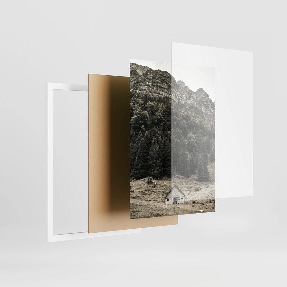 Zestaw obrazy w ramie 40x50 galeria - Górskie, domki, łąki, sepia - rama biała