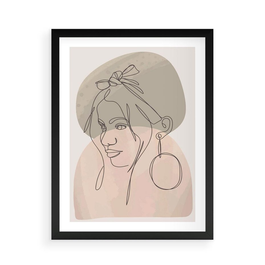 Plakat w ramie 50x70 - Kobieta w Linii: Akwarelowa Harmonia - kobieta one line, grafika - rama czarna