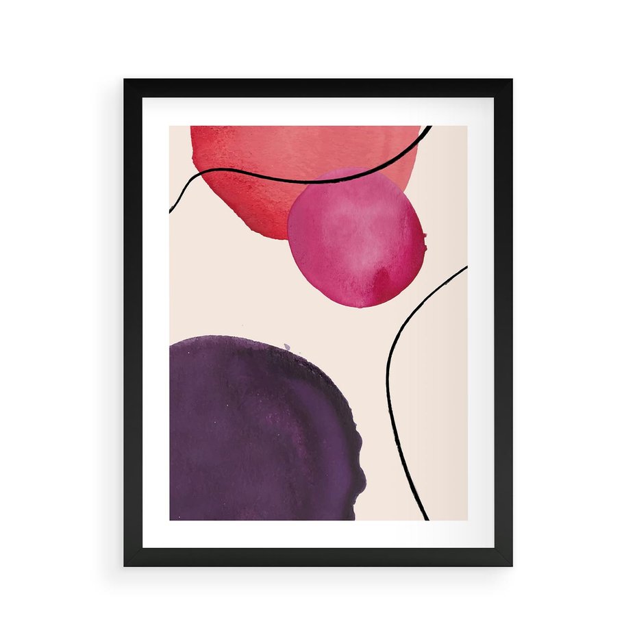 Plakat w ramie 40x50 - Kolorowe Impresje - abstrakcyjne akwarelowe plamy, nieregularne linie - rama czarna