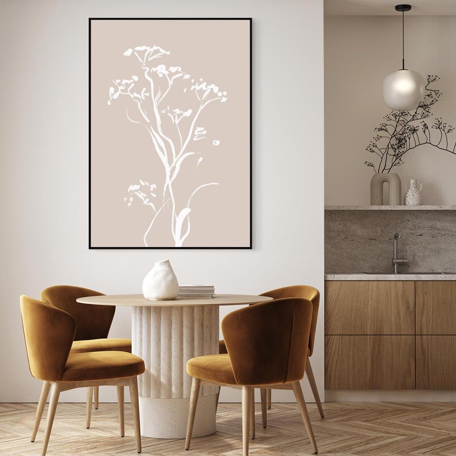 Obraz w ramie 70x100 - Harmonijne Mini Boho - minimalistyczny delikatny obraz, beżowe odcienie - rama czarna