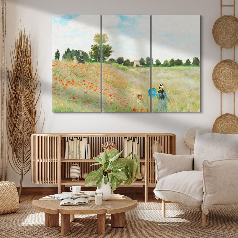 Obraz na płótnie 120x80 - Pole makowe w pobliżu Argenteuil 1873, Claude Monet - Reprodukcja - reprodukcja, obraz na płótnie