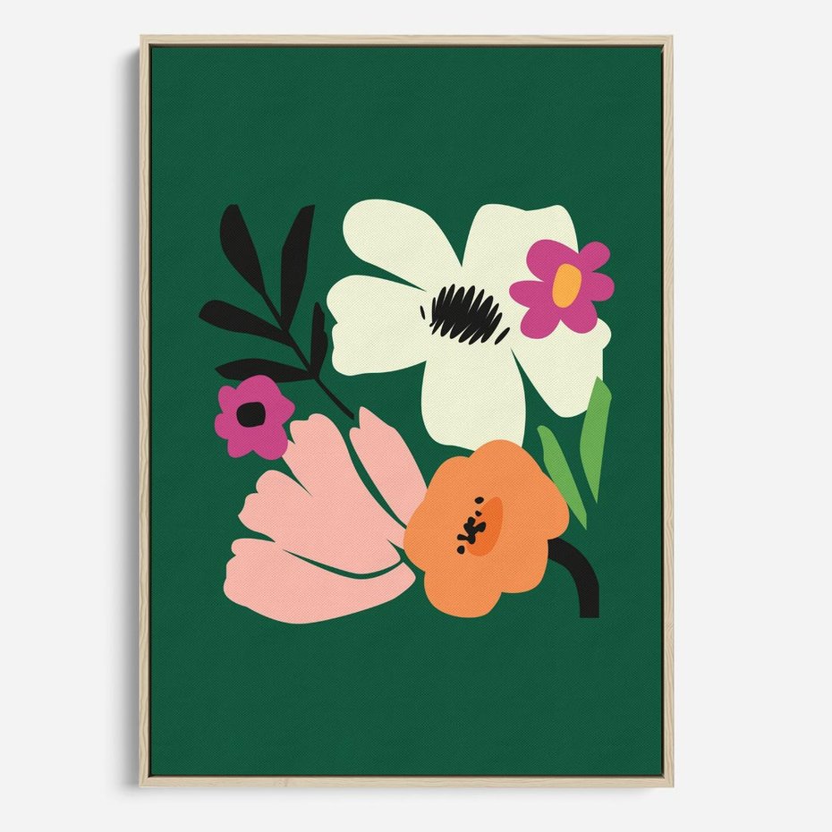 Obraz w ramie 80x120 - Rozbijające Echa - abstrakcyjne kwiaty, zielone tło - rama drewno