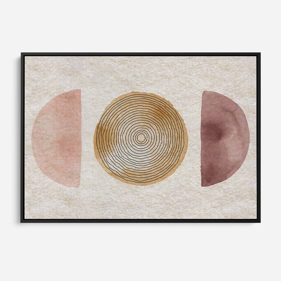 Obraz w ramie 70x50 - Zapisane w promieniach słońca - beżowe strukturalne tło, koła - rama czarna