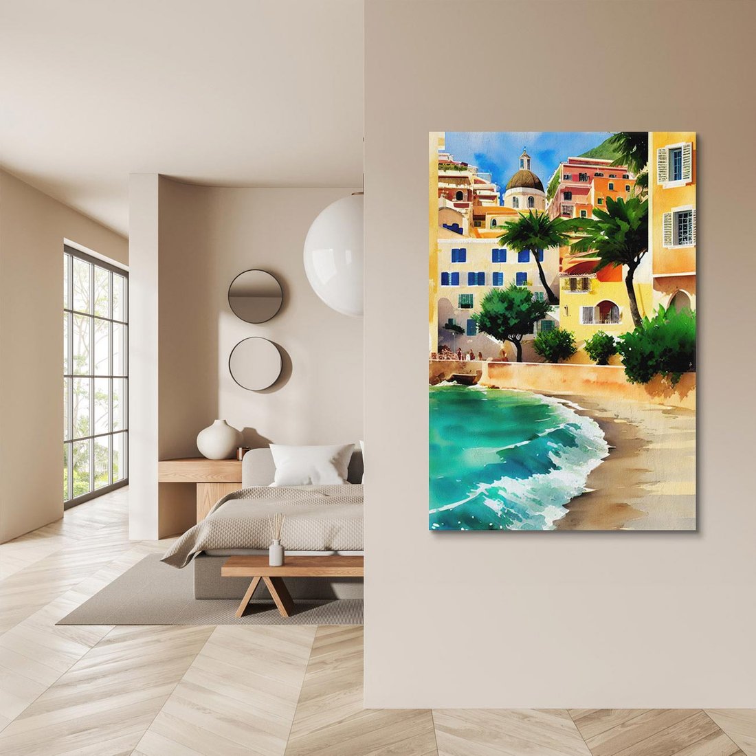 Obraz na płótnie 70x100 - Zamieszkajmy Tu - akwarela, śródziemnomorski klimat