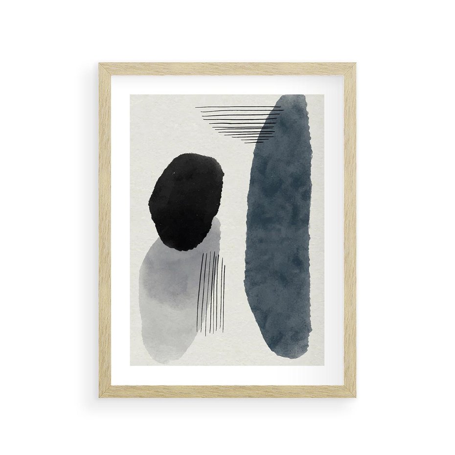 Plakat w ramie 30x40 - Abstrakcyjna Gra Szarości - abstrakcyjna grafika, akwarela - rama drewno