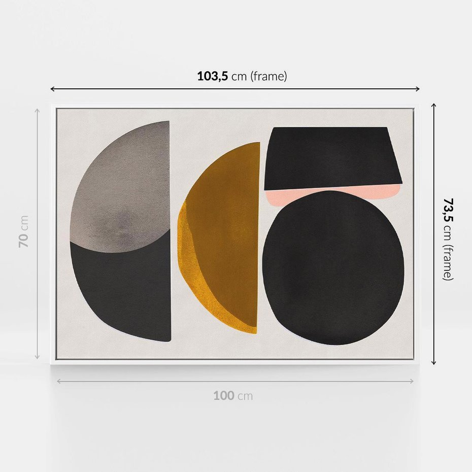 Obraz w ramie 100x70 - Tajemnice sztuki odkryte - geometryczne półkola, kształty - rama biała