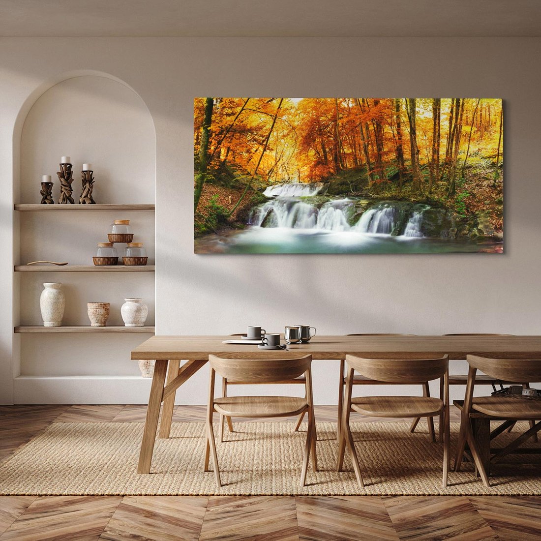 Obraz na płótnie 120x60 - Jesienny wodospad w lesie - jesień, wodospad