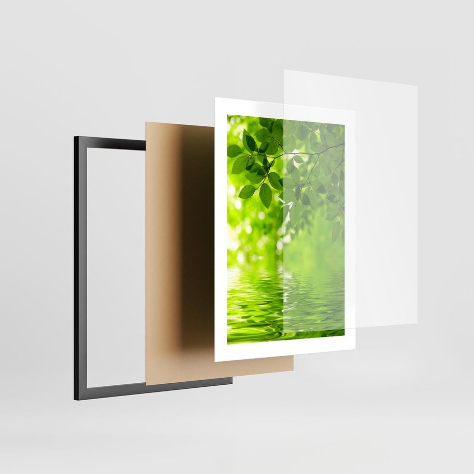 Plakat w ramie 30x40 - Liście w Wodzie - liście, woda - rama czarna