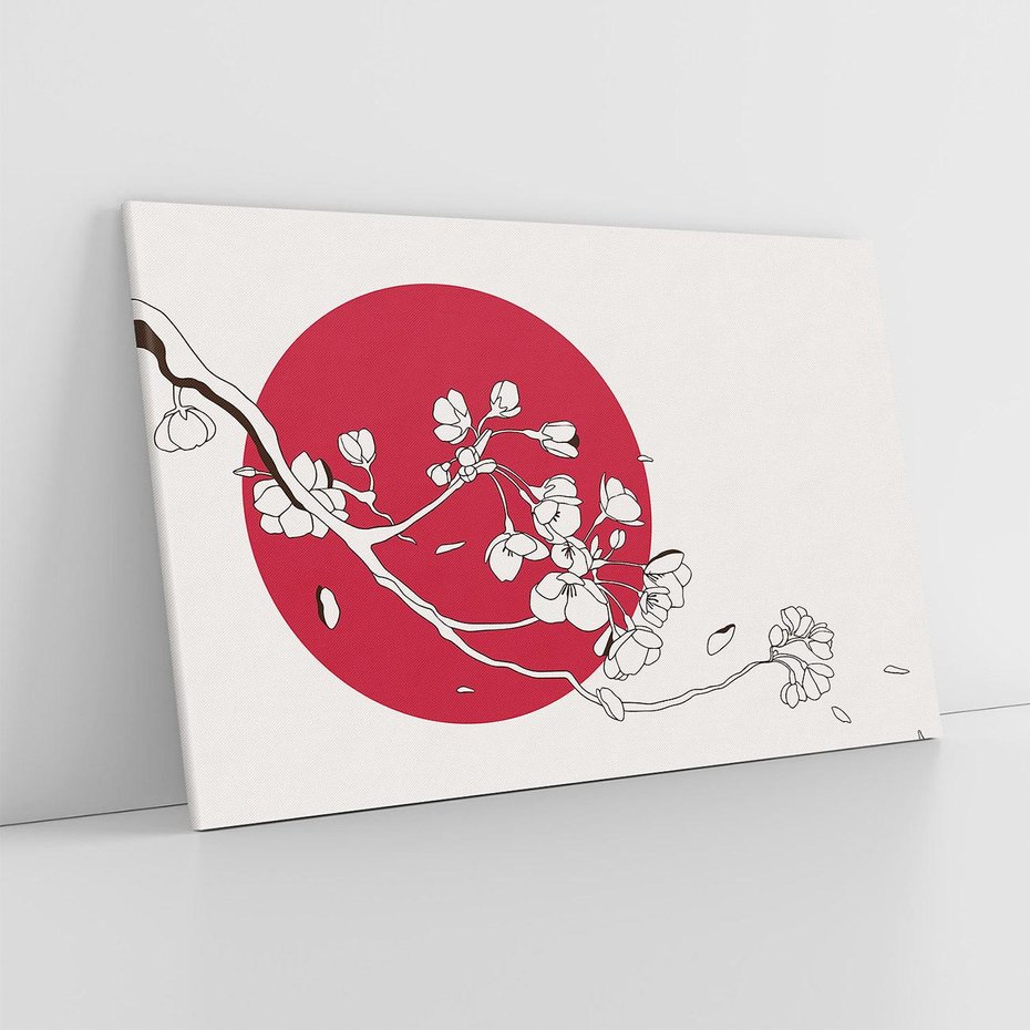 Obraz na płótnie 100x70 - Esencja Zen - kwiatnąca wiśnia, orientalna grafika
