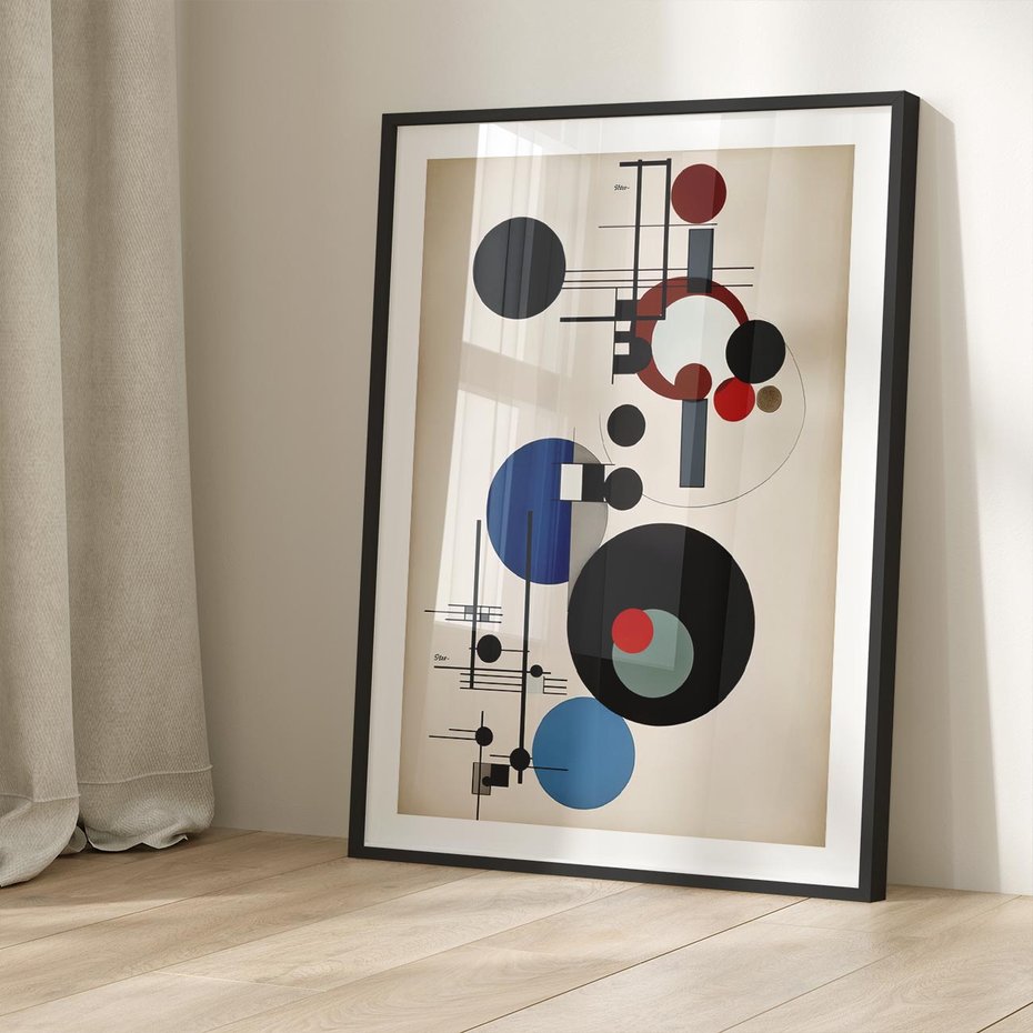 Plakat bez ramy 40x50 - Rozkwitające Wibracje Wyobraźni - abstrakcyjna geometryczna kompozycja, koła linie