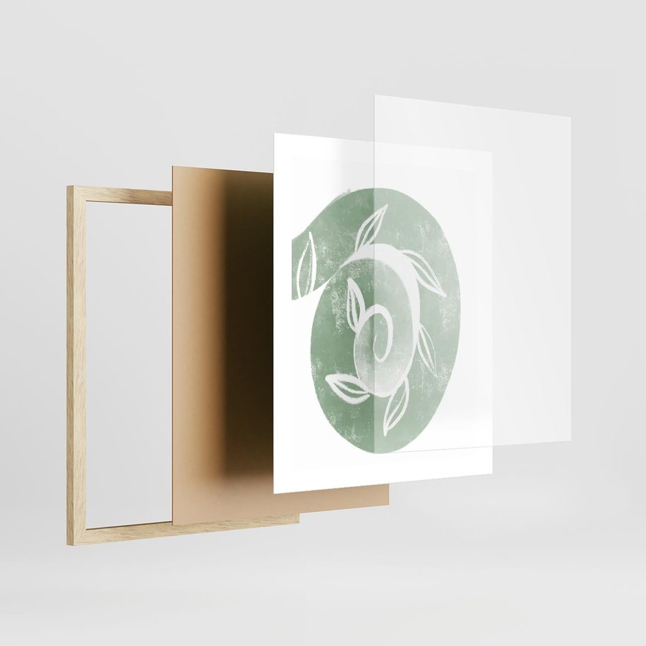 Plakat w ramie 40x50 - Zielony Świat Odpoczynku - abstrakcyjny zielony motyw, skandynawski design - rama drewno