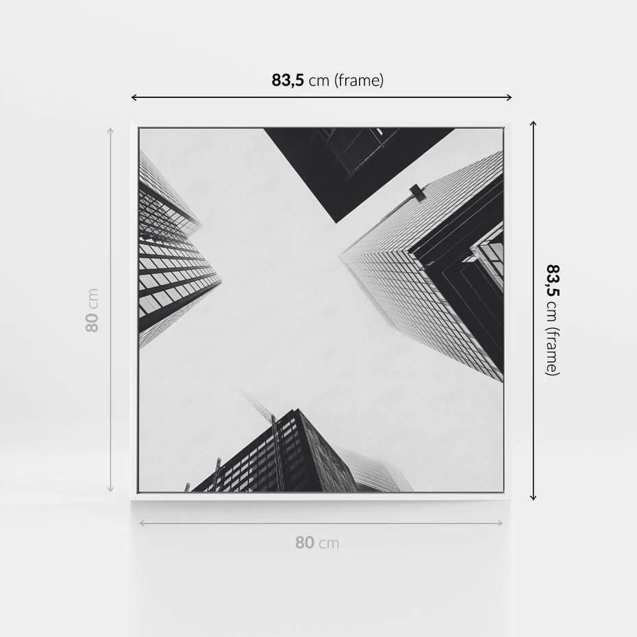 Obraz w ramie 80x80 - Nowoczesna Dynamika - perspektywa, wieżowce - rama biała