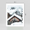Plakat bez ramy 40x50 - Domek w Górach w Białym Odcieniu - zima, domek w górach