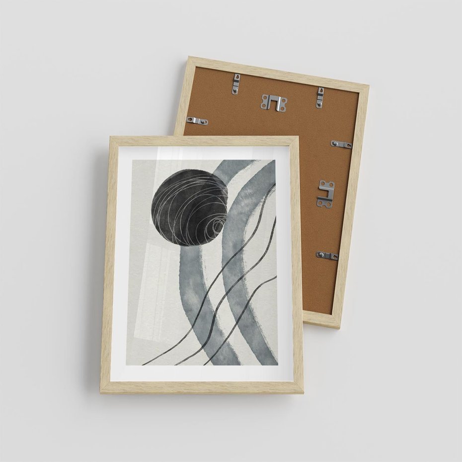 Plakat w ramie 30x40 - Abstrakcyjne Kształty w Szarościach - abstrakcja, akwarelowe plamy - rama drewno