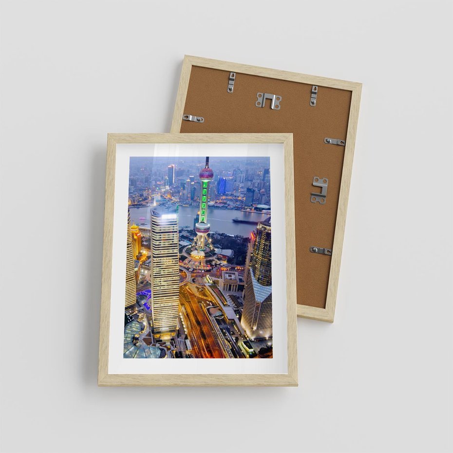 Plakat w ramie 30x40 - Wzgórza Mieściny - wieżowce, miasto - rama drewno