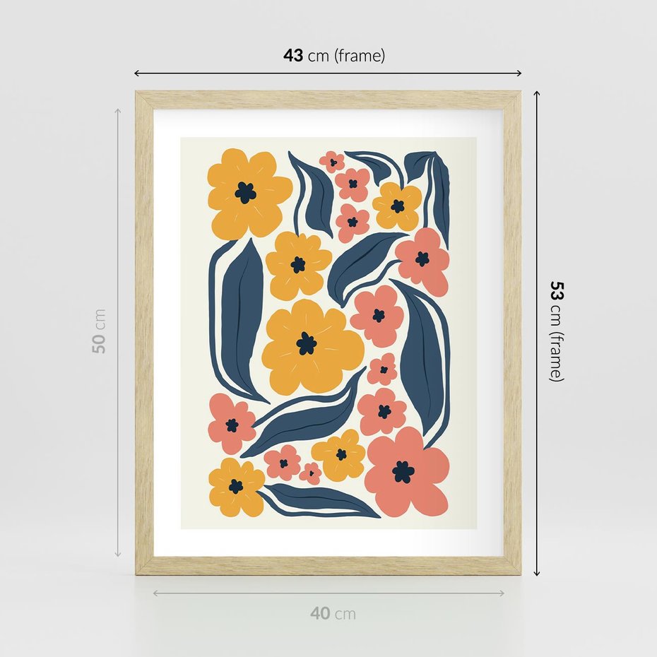 Plakat w ramie 40x50 - Pastelowe Impresje - pastelowe kwiaty, abstrakcyjna kompozycja - rama drewno