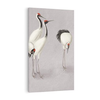 Obraz na płótnie 50x70 - Spojrzenie wstecz w pędzlu - szkic rysunek, japońskie żurawie
