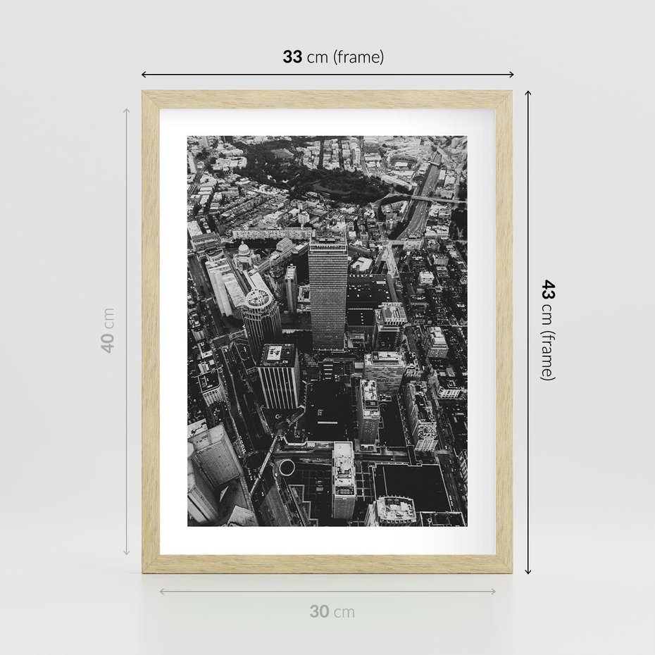 Plakat w ramie 30x40 - Kontrastujące miasto - miasto, biało - rama drewno