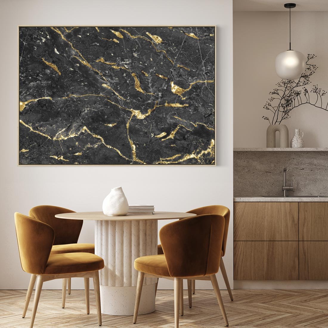 Obraz w ramie 120x80 - Egzotyczny Blask - marmur, złoto - rama drewno