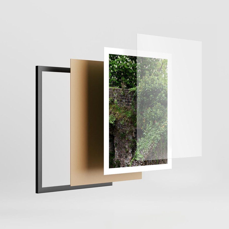 Plakat w ramie 50x70 - Żywiołowa Zieleń - mur, liście - rama czarna