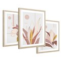 Zestaw obrazy w ramie 50x70 galeria - Złote, liście, pastelowe, nowoczesne - rama drewno