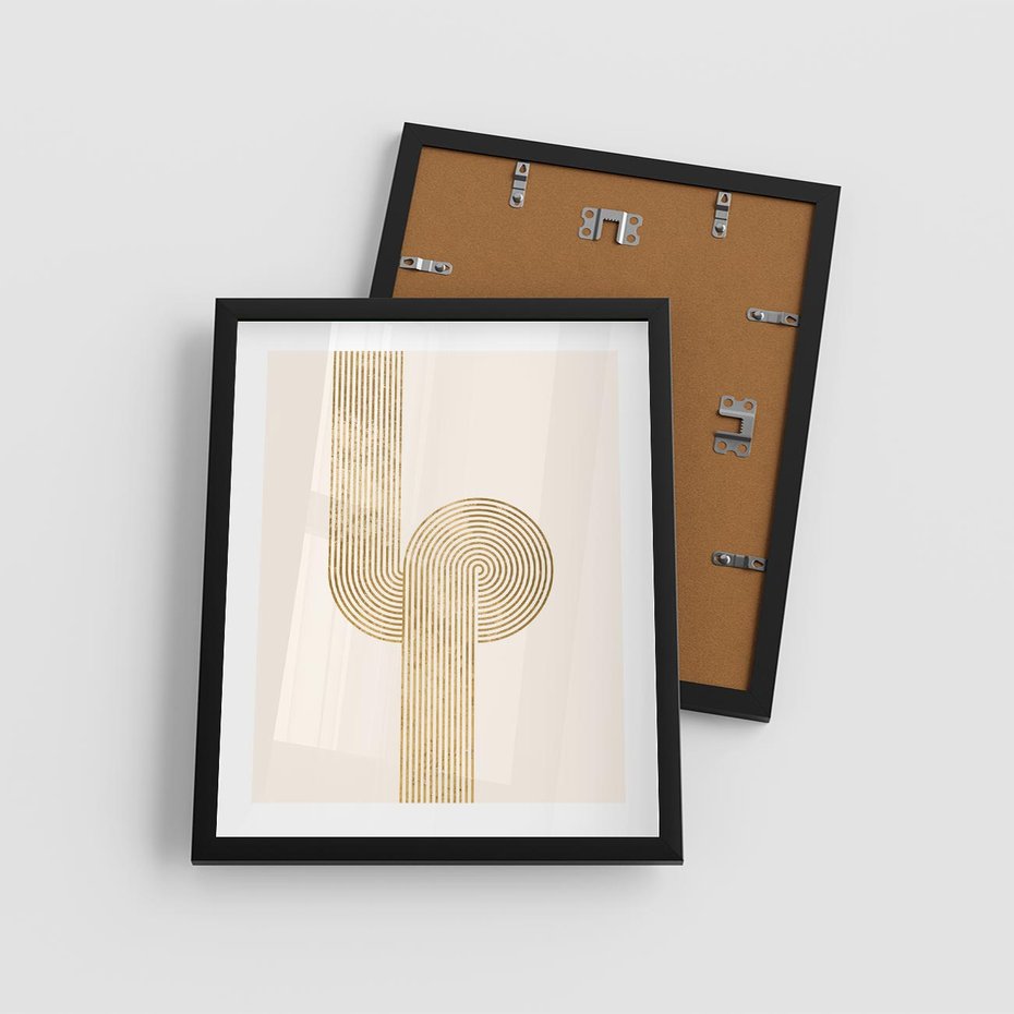 Plakat w ramie 40x50 - Podróżne Kształty - geometryczne linie w złotym kolorze, minimalizm - rama czarna