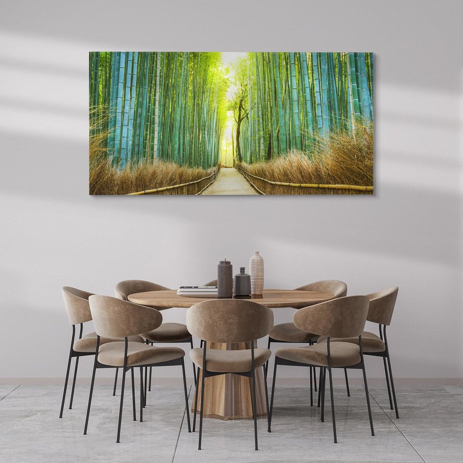 Obraz na płótnie 140x70 - Droga przez japoński bambusowy las - droga, japonia