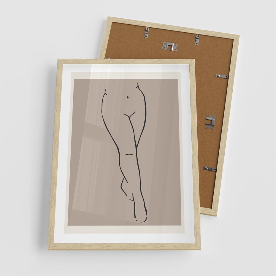 Plakat w ramie 50x70 - Intrygujące Szkice - mnimalistyczny akt kobiecy, beżowa tonacja - rama drewno