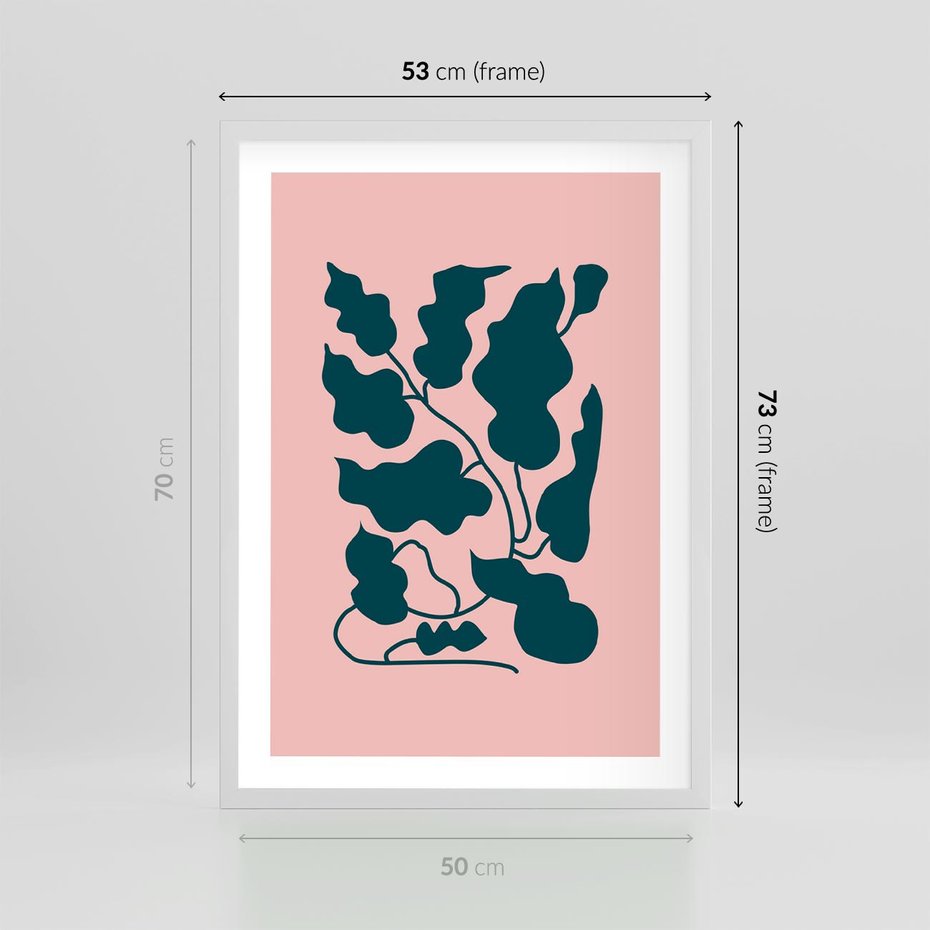 Plakat w ramie 50x70 - Kształty Nieznanego Świata - abstrakcyjne liście, boho styl - rama biała