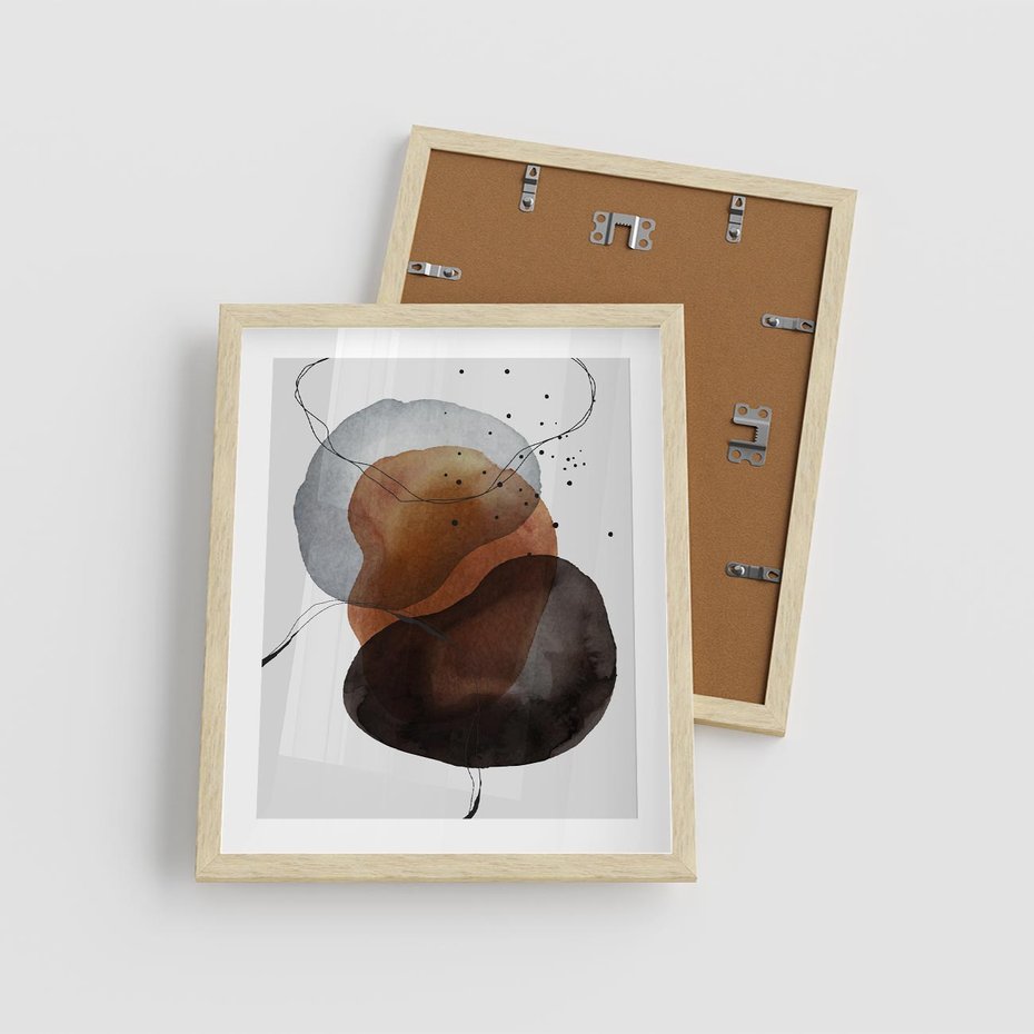 Plakat w ramie 40x50 - Kolorowe Wizje - abstrakcyjne plamy akwarelowe, czarny szkic - rama drewno