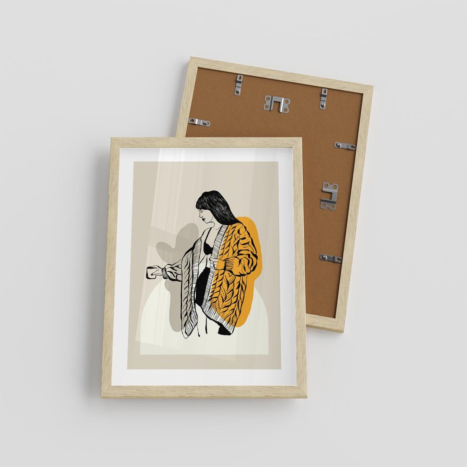 Plakat w ramie 30x40 - Żółte Akcenty w Grafice - grafika, minimalizm - rama drewno