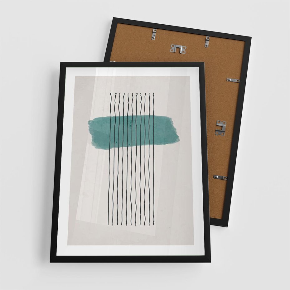 Plakat w ramie 50x70 - Bezczasowe Wspomnienia - abstrakcyjna akwarelowa plama, nieregularne kreski - rama czarna