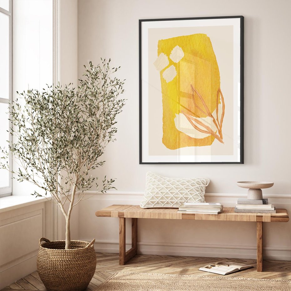 Plakat w ramie 50x70 - Kolorowe Marzenia - abstrakcyjna żółta plama, akwarela - rama czarna