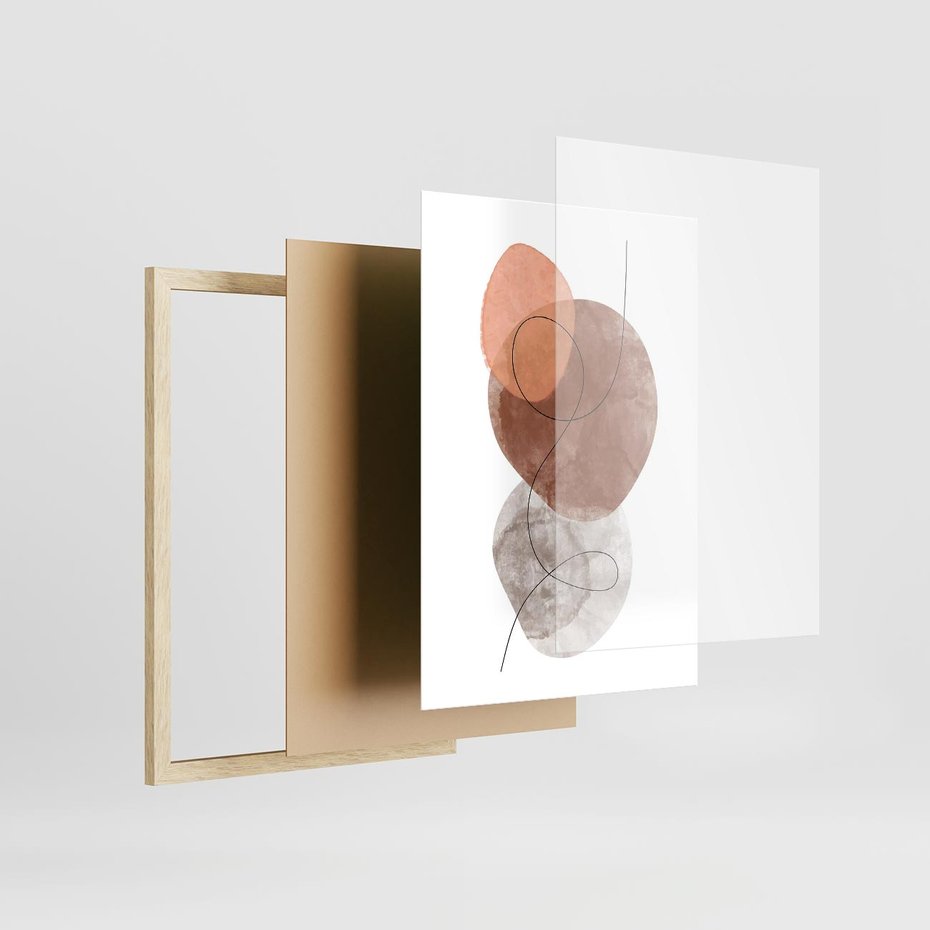 Plakat w ramie 30x40 - Brązowe Akwarelowe Zawirowania - abstrakcja, brązowe akwarelowe plamy - rama drewno