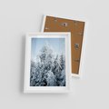 Plakat w ramie 30x40 - Magia Śnieżnych Drzew - zima, iglaste drzewa - rama biała