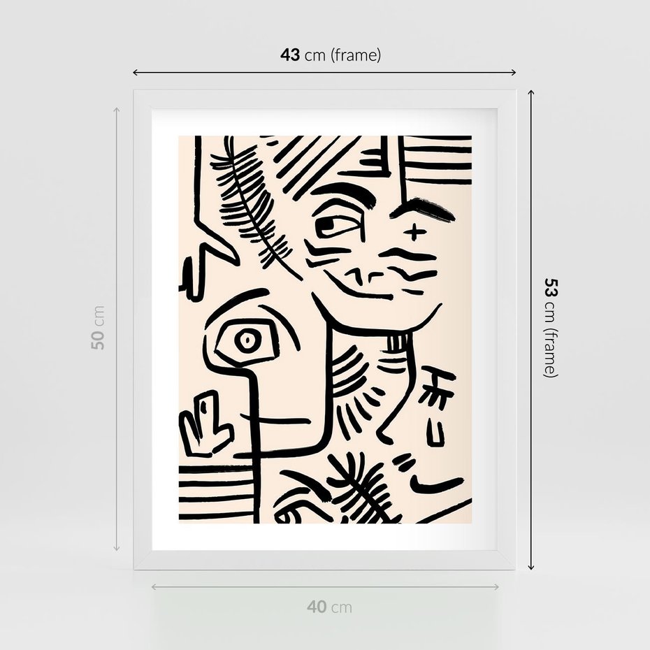 Plakat w ramie 40x50 - Ekspresyjne Odbicia Współczesności - abstrakcyjna grafika, minimalizm - rama biała