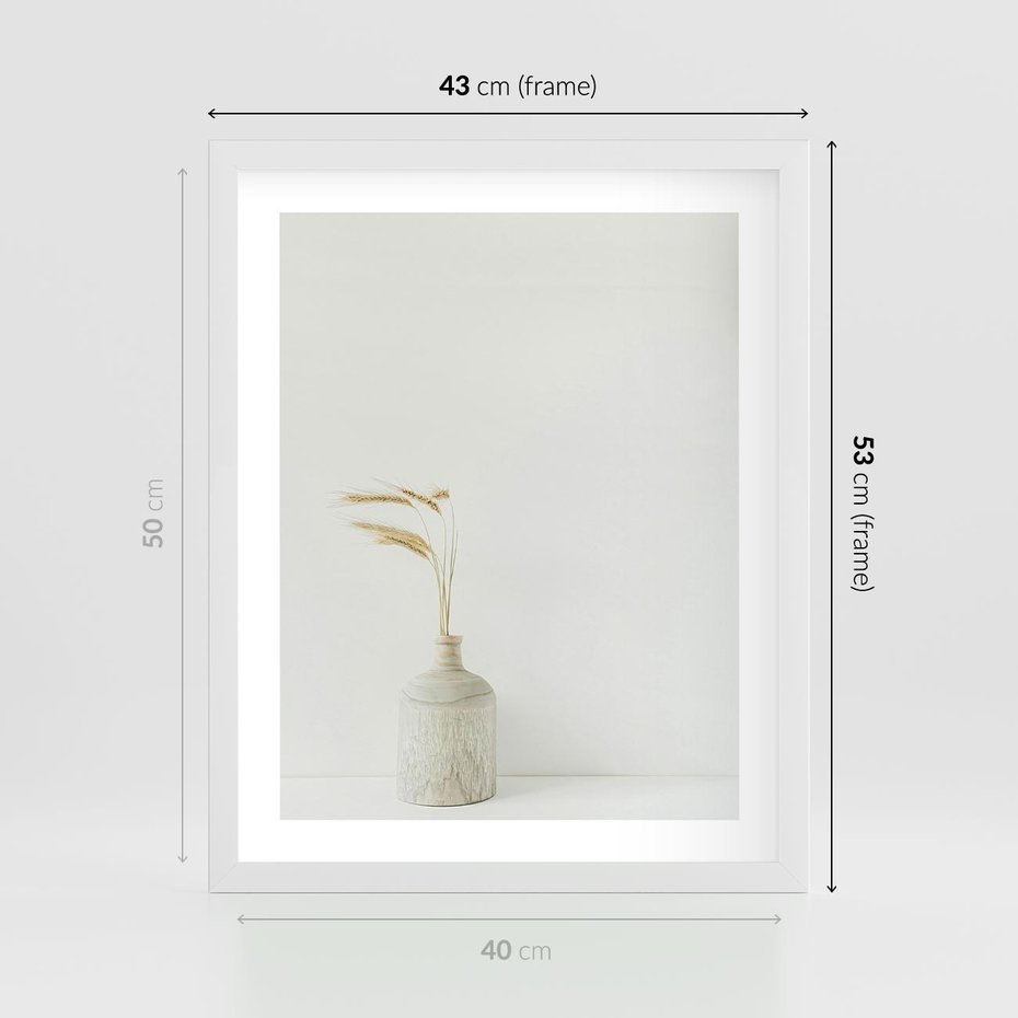 Plakat w ramie 40x50 - Sztuka Prostoty - minimalistyczny wazon, źdźbła traw - rama biała