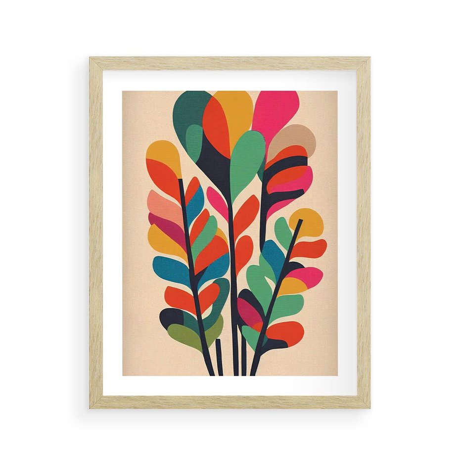 Plakat w ramie 40x50 - Symfonia Wzrokowych Impresji - abstrakcyjny kolorowy tęczowy obraz, inspiracje roślinne - rama drewno